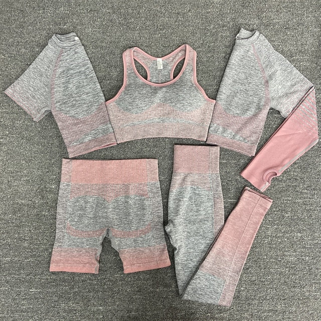 Seamless Gym Yoga Set For Women Fitness Bra Short Shirt Top Leggings Shorts Tracksuit Running Workout Sports Suit Hips Lifting-17