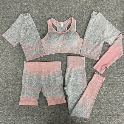 Seamless Gym Yoga Set For Women Fitness Bra Short Shirt Top Leggings Shorts Tracksuit Running Workout Sports Suit Hips Lifting-17
