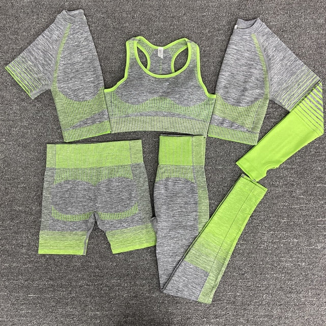 Seamless Gym Yoga Set For Women Fitness Bra Short Shirt Top Leggings Shorts Tracksuit Running Workout Sports Suit Hips Lifting-14