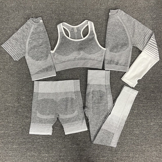 Seamless Gym Yoga Set For Women Fitness Bra Short Shirt Top Leggings Shorts Tracksuit Running Workout Sports Suit Hips Lifting-5