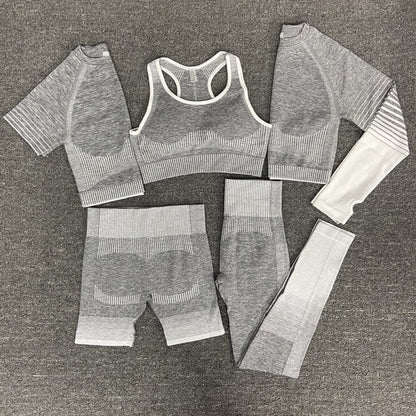 Seamless Gym Yoga Set For Women Fitness Bra Short Shirt Top Leggings Shorts Tracksuit Running Workout Sports Suit Hips Lifting-5