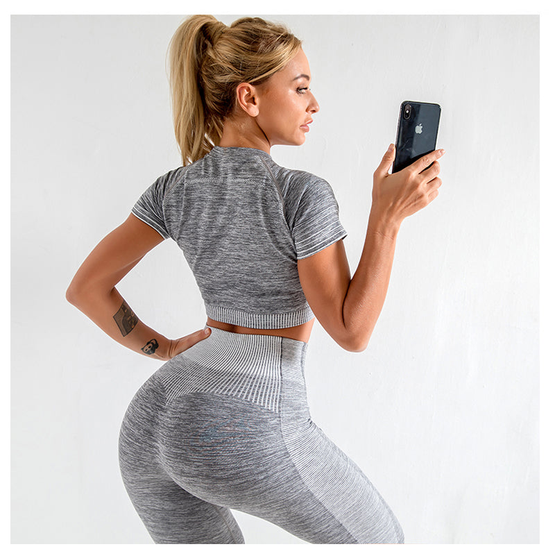 Seamless Gym Yoga Set For Women Fitness Bra Short Shirt Top Leggings Shorts Tracksuit Running Workout Sports Suit Hips Lifting-3