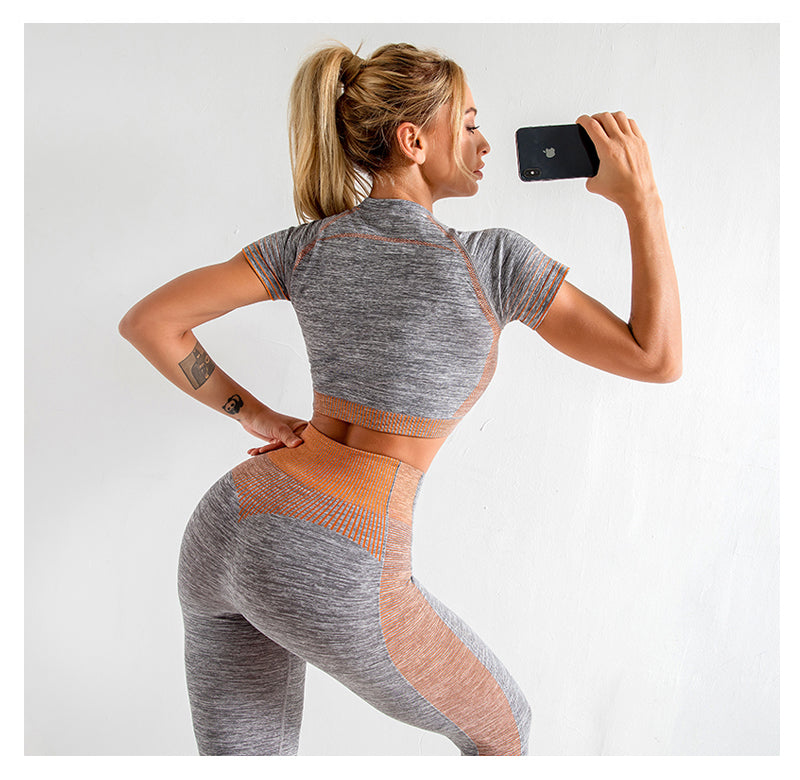 Seamless Gym Yoga Set For Women Fitness Bra Short Shirt Top Leggings Shorts Tracksuit Running Workout Sports Suit Hips Lifting-2