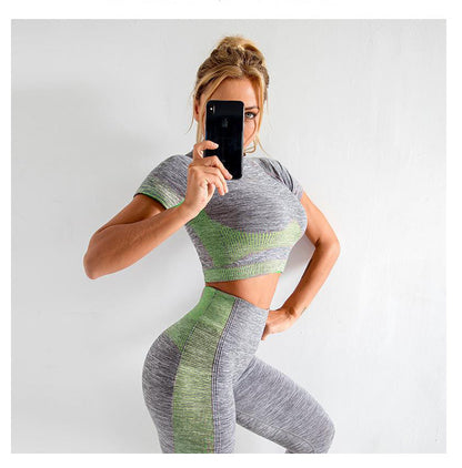 Seamless Gym Yoga Set For Women Fitness Bra Short Shirt Top Leggings Shorts Tracksuit Running Workout Sports Suit Hips Lifting-4