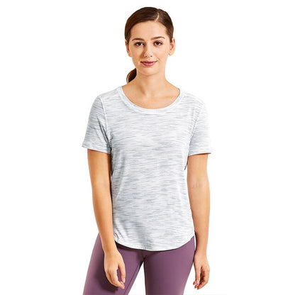 Women's Lightweight Heather Loose Fit Short Sleeve Sport Shirt Workout Top-4