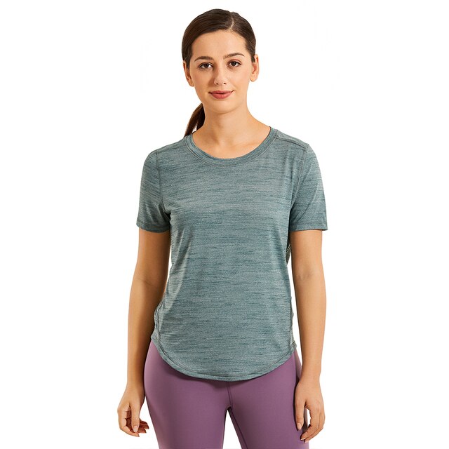 Women's Lightweight Heather Loose Fit Short Sleeve Sport Shirt Workout Top-5