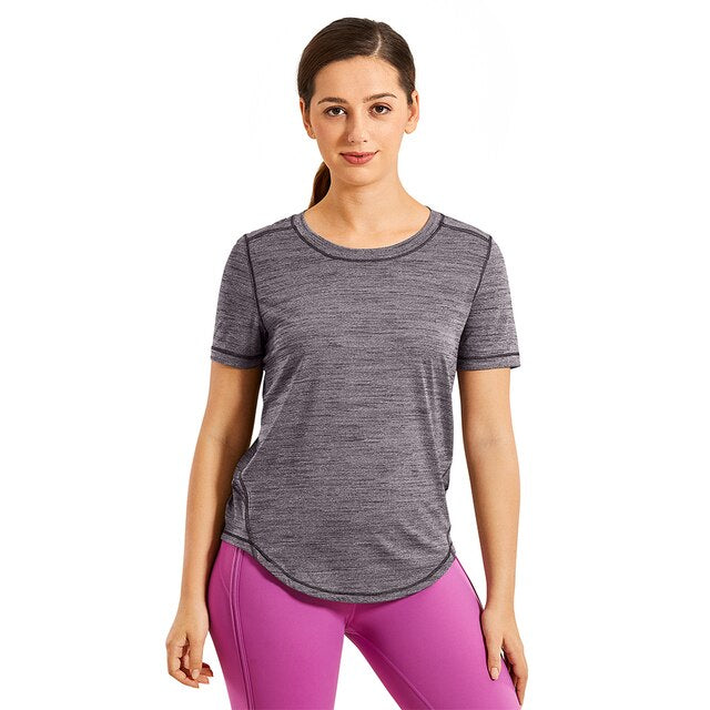 Women's Lightweight Heather Loose Fit Short Sleeve Sport Shirt Workout Top-6