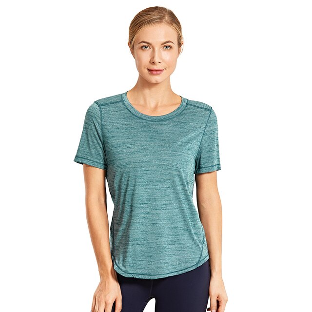 Women's Lightweight Heather Loose Fit Short Sleeve Sport Shirt Workout Top-9