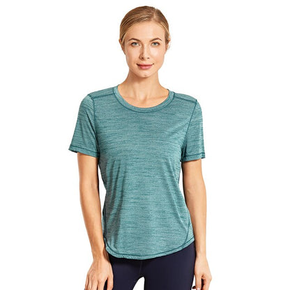 Women's Lightweight Heather Loose Fit Short Sleeve Sport Shirt Workout Top-9