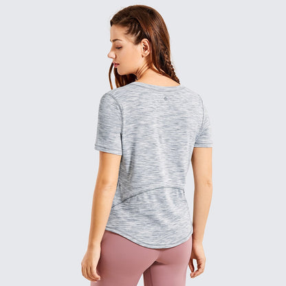 Women's Lightweight Heather Loose Fit Short Sleeve Sport Shirt Workout Top-2