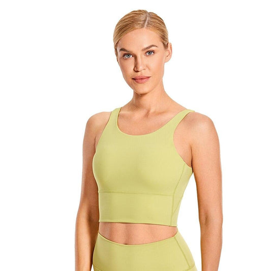 Women's High Neck Longline Sports Bra V-back Wirefree Workout Sexy Yoga Bras Crop Tank Tops-0