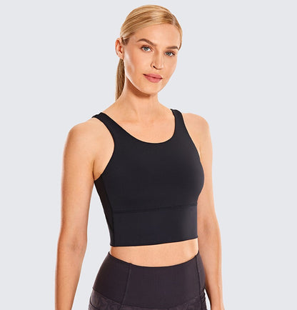 Women's High Neck Longline Sports Bra V-back Wirefree Workout Sexy Yoga Bras Crop Tank Tops-3