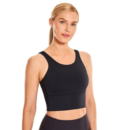 Women's High Neck Longline Sports Bra V-back Wirefree Workout Sexy Yoga Bras Crop Tank Tops-2