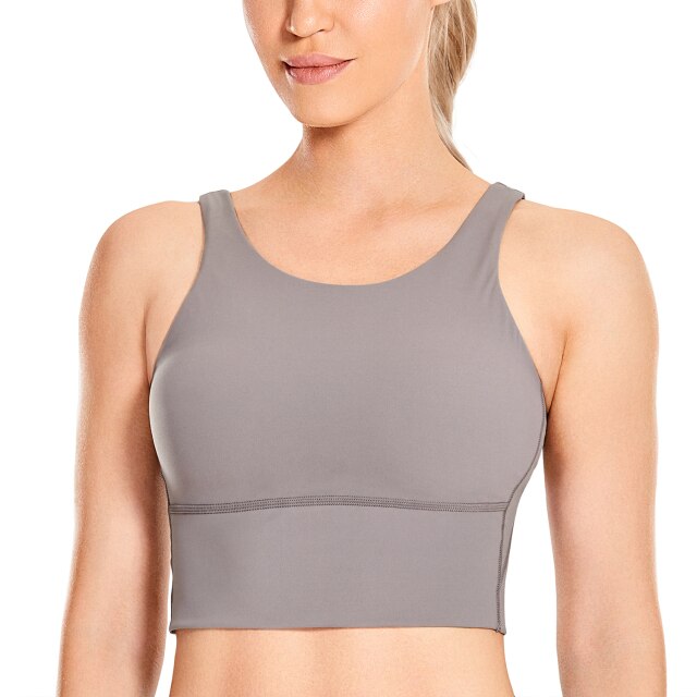 Women's High Neck Longline Sports Bra V-back Wirefree Workout Sexy Yoga Bras Crop Tank Tops-5