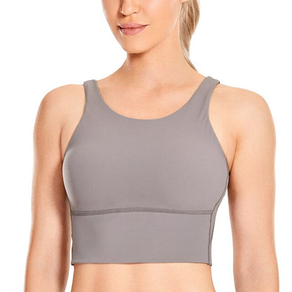 Women's High Neck Longline Sports Bra V-back Wirefree Workout Sexy Yoga Bras Crop Tank Tops-5