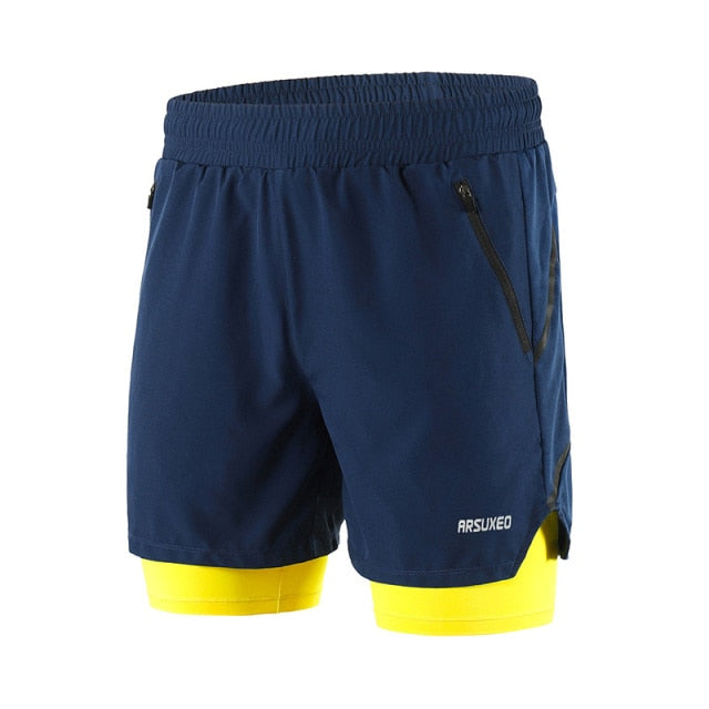 Running Shorts 2 in 1 Quick Dry Athletic Training Exercise Jogging Sports Gym Shorts With Zipper Pocket-4