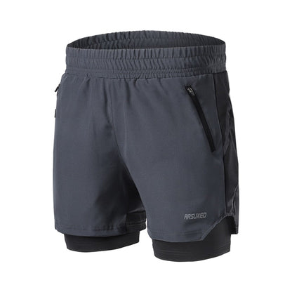Running Shorts 2 in 1 Quick Dry Athletic Training Exercise Jogging Sports Gym Shorts With Zipper Pocket-6