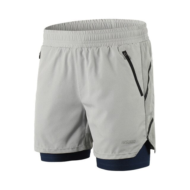 Running Shorts 2 in 1 Quick Dry Athletic Training Exercise Jogging Sports Gym Shorts With Zipper Pocket-0