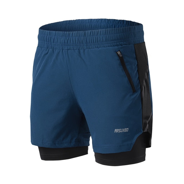 Running Shorts 2 in 1 Quick Dry Athletic Training Exercise Jogging Sports Gym Shorts With Zipper Pocket-1