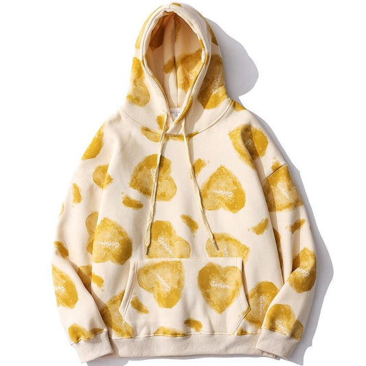 Hoodie Men Heart Inkjet Letter Printed Big Pocket Hooded Pullover Soft Cozy Plus Velvet High Street Harajuku Streetwear-0
