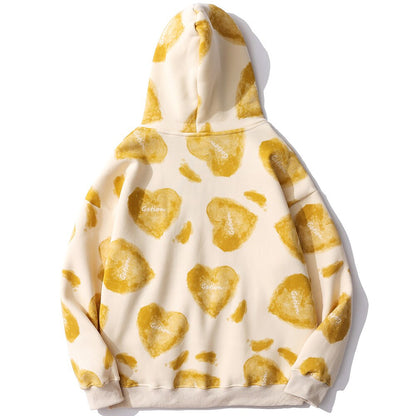 Hoodie Men Heart Inkjet Letter Printed Big Pocket Hooded Pullover Soft Cozy Plus Velvet High Street Harajuku Streetwear-1