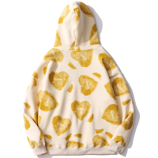 Hoodie Men Heart Inkjet Letter Printed Big Pocket Hooded Pullover Soft Cozy Plus Velvet High Street Harajuku Streetwear-1