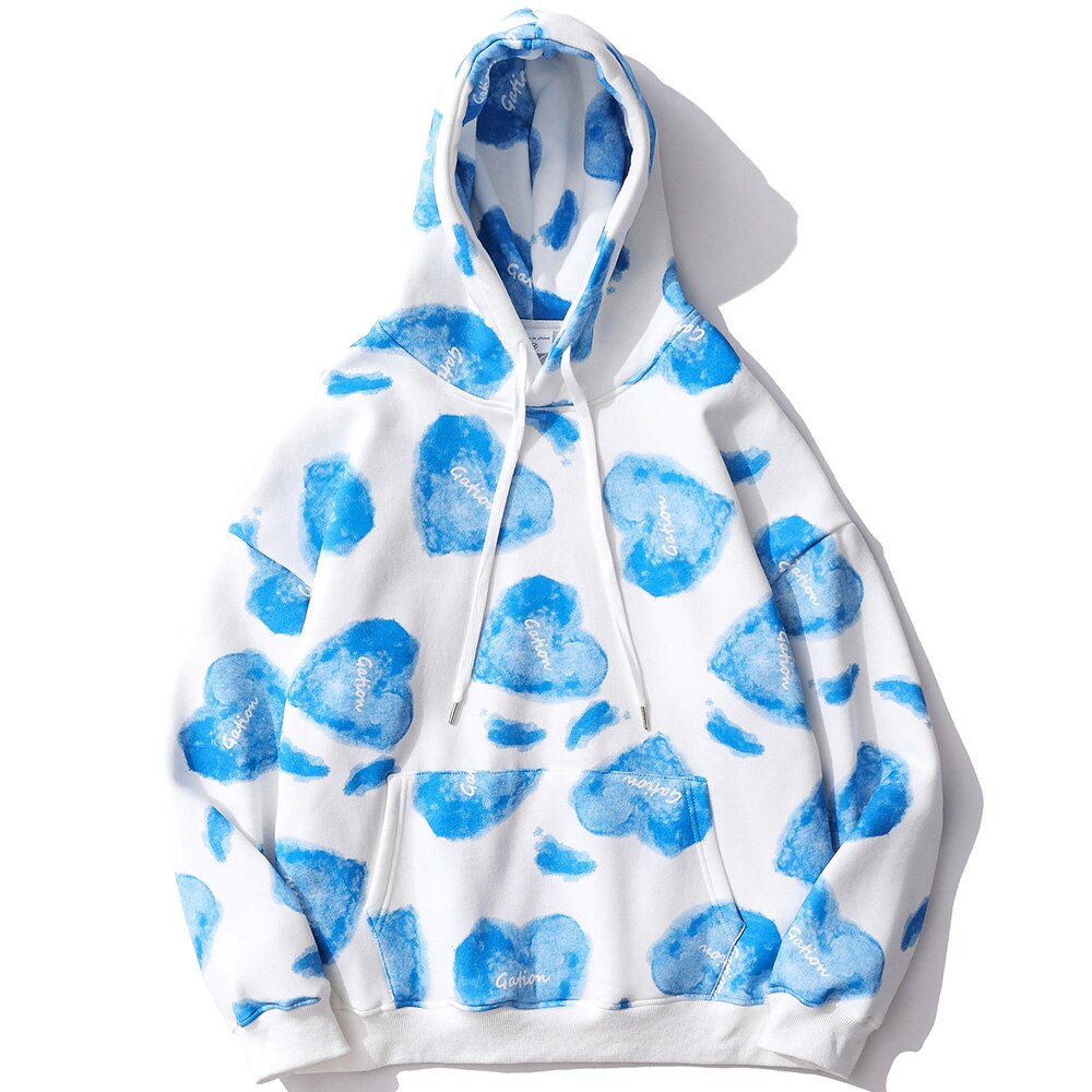 Hoodie Men Heart Inkjet Letter Printed Big Pocket Hooded Pullover Soft Cozy Plus Velvet High Street Harajuku Streetwear-3