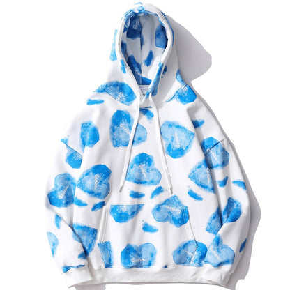 Hoodie Men Heart Inkjet Letter Printed Big Pocket Hooded Pullover Soft Cozy Plus Velvet High Street Harajuku Streetwear-3