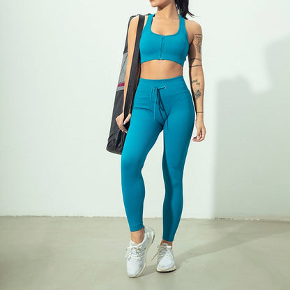 Seamless Yoga Set Zipper Long Sleeve Sport Suit Drawstring High Waist Gym Leggings Workout Clothes For Women Sportswear-4