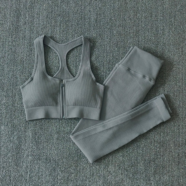 Seamless Yoga Set Zipper Long Sleeve Sport Suit Drawstring High Waist Gym Leggings Workout Clothes For Women Sportswear-25
