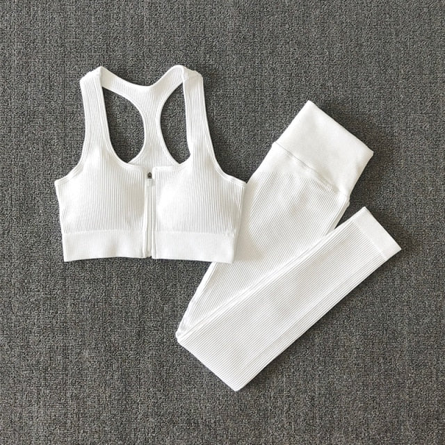 Seamless Yoga Set Zipper Long Sleeve Sport Suit Drawstring High Waist Gym Leggings Workout Clothes For Women Sportswear-23