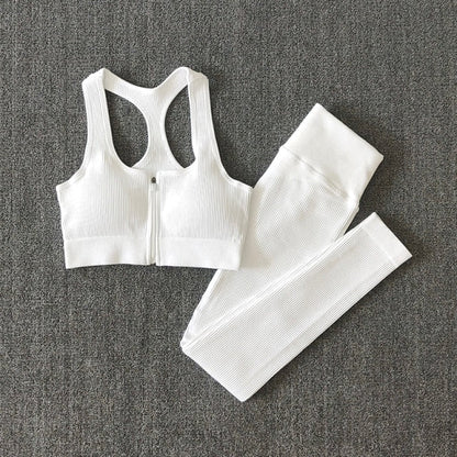 Seamless Yoga Set Zipper Long Sleeve Sport Suit Drawstring High Waist Gym Leggings Workout Clothes For Women Sportswear-23