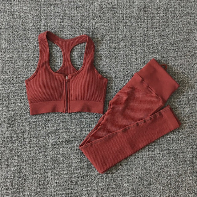 Seamless Yoga Set Zipper Long Sleeve Sport Suit Drawstring High Waist Gym Leggings Workout Clothes For Women Sportswear-22