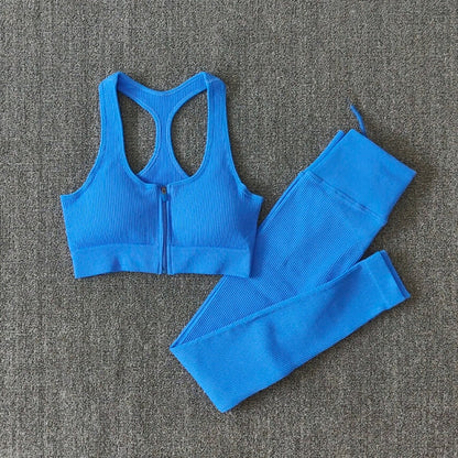Seamless Yoga Set Zipper Long Sleeve Sport Suit Drawstring High Waist Gym Leggings Workout Clothes For Women Sportswear-21