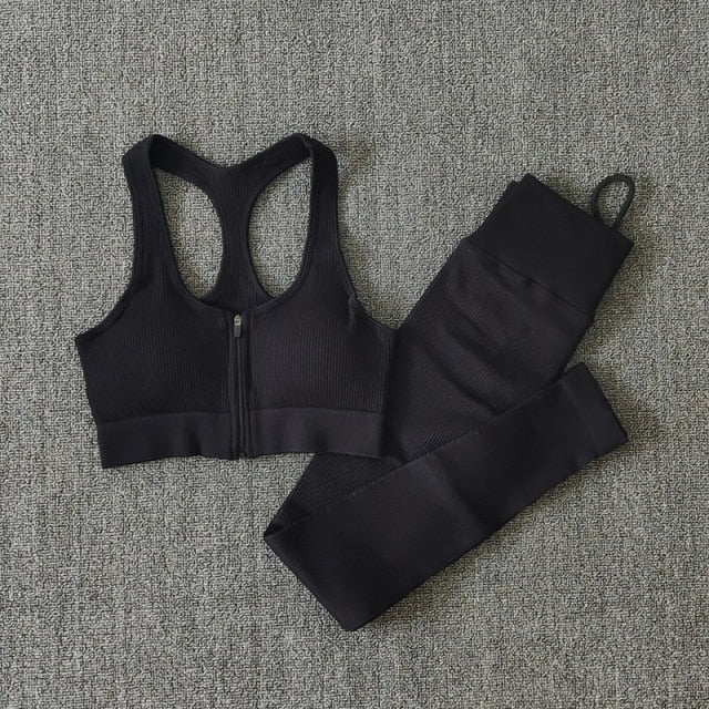Seamless Yoga Set Zipper Long Sleeve Sport Suit Drawstring High Waist Gym Leggings Workout Clothes For Women Sportswear-20