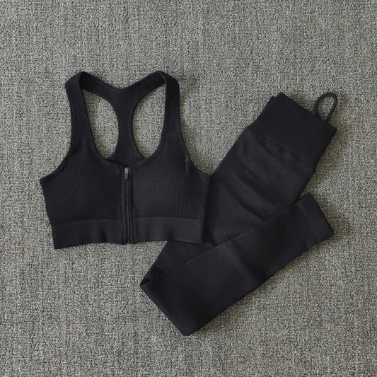 Seamless Yoga Set Zipper Long Sleeve Sport Suit Drawstring High Waist Gym Leggings Workout Clothes For Women Sportswear-20