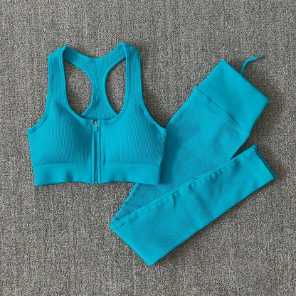Seamless Yoga Set Zipper Long Sleeve Sport Suit Drawstring High Waist Gym Leggings Workout Clothes For Women Sportswear-15