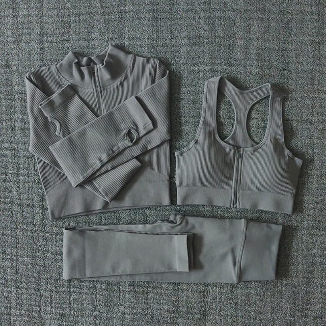 Seamless Yoga Set Zipper Long Sleeve Sport Suit Drawstring High Waist Gym Leggings Workout Clothes For Women Sportswear-7