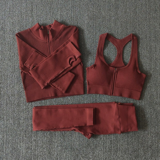 Seamless Yoga Set Zipper Long Sleeve Sport Suit Drawstring High Waist Gym Leggings Workout Clothes For Women Sportswear-19