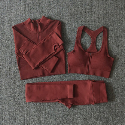 Seamless Yoga Set Zipper Long Sleeve Sport Suit Drawstring High Waist Gym Leggings Workout Clothes For Women Sportswear-19