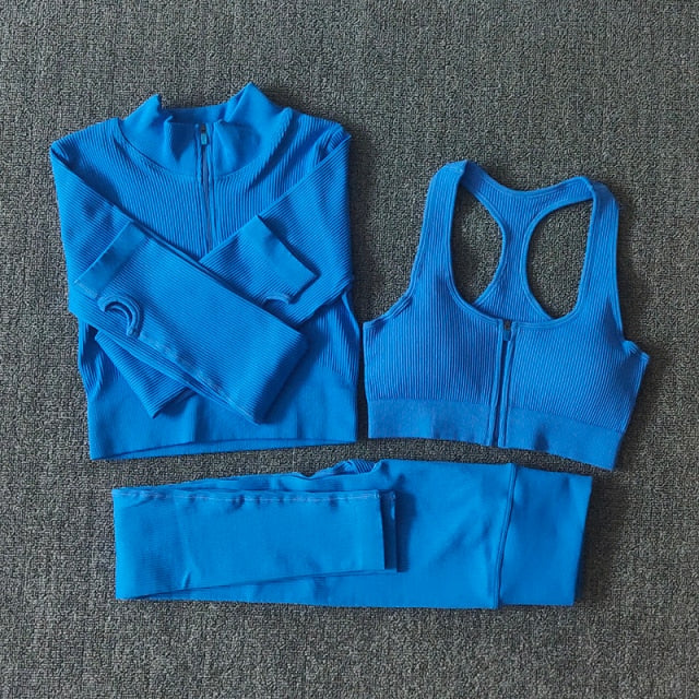 Seamless Yoga Set Zipper Long Sleeve Sport Suit Drawstring High Waist Gym Leggings Workout Clothes For Women Sportswear-18