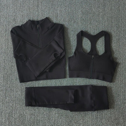 Seamless Yoga Set Zipper Long Sleeve Sport Suit Drawstring High Waist Gym Leggings Workout Clothes For Women Sportswear-17