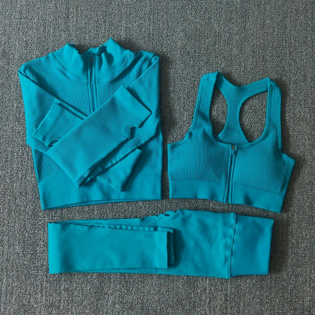 Seamless Yoga Set Zipper Long Sleeve Sport Suit Drawstring High Waist Gym Leggings Workout Clothes For Women Sportswear-16