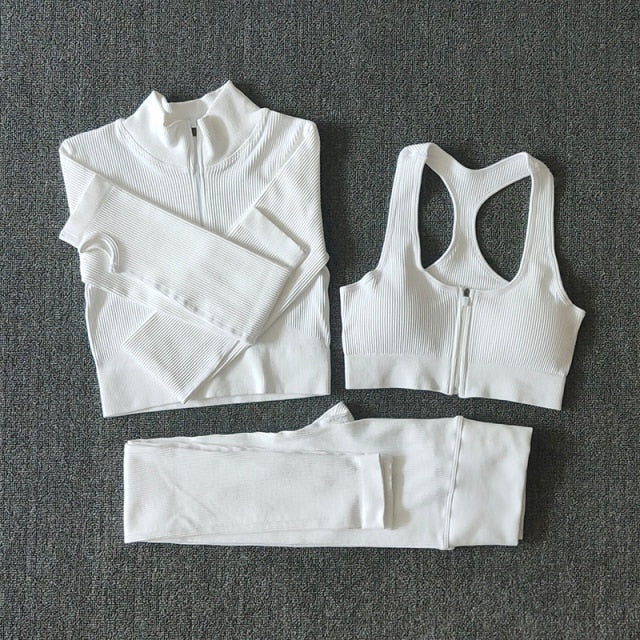 Seamless Yoga Set Zipper Long Sleeve Sport Suit Drawstring High Waist Gym Leggings Workout Clothes For Women Sportswear-5