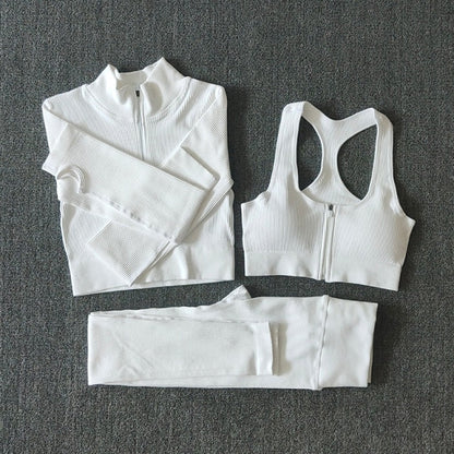 Seamless Yoga Set Zipper Long Sleeve Sport Suit Drawstring High Waist Gym Leggings Workout Clothes For Women Sportswear-5