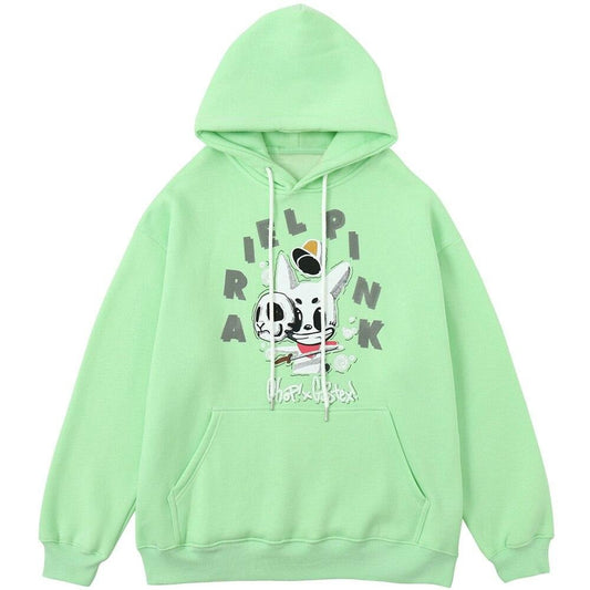 Hoodie Men Cute Dog Skull Harajuku Letter Fleece Pullovers Varsity Youthful Fashion Casual Loose Tops Streetwear Couple-0