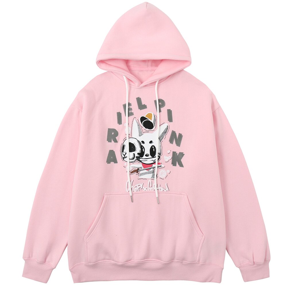 Hoodie Men Cute Dog Skull Harajuku Letter Fleece Pullovers Varsity Youthful Fashion Casual Loose Tops Streetwear Couple-2