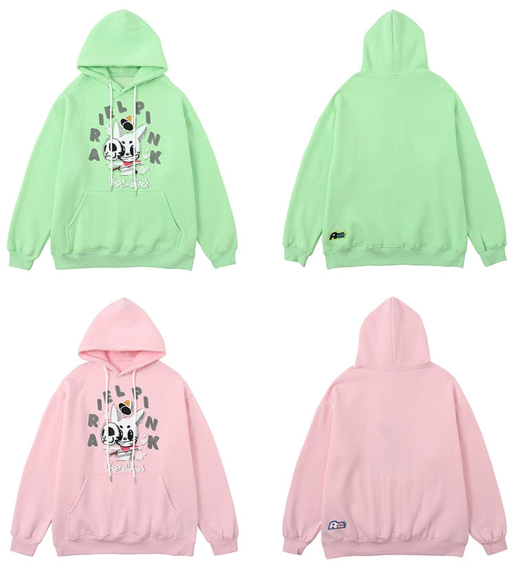 Hoodie Men Cute Dog Skull Harajuku Letter Fleece Pullovers Varsity Youthful Fashion Casual Loose Tops Streetwear Couple-4