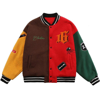 Men's winter jacket Color Block Patchwork Embroidery Thick Warm Baseball Jacket Couple High Street Coat Male Streetwear-0