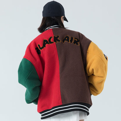 Men's winter jacket Color Block Patchwork Embroidery Thick Warm Baseball Jacket Couple High Street Coat Male Streetwear-3